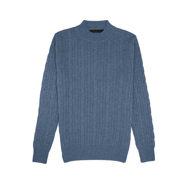 Cashmere Polo Club Beckham Men’s Mock Neck Pullover Allover Cable Knit - 100% Cashmere - Fragrance London