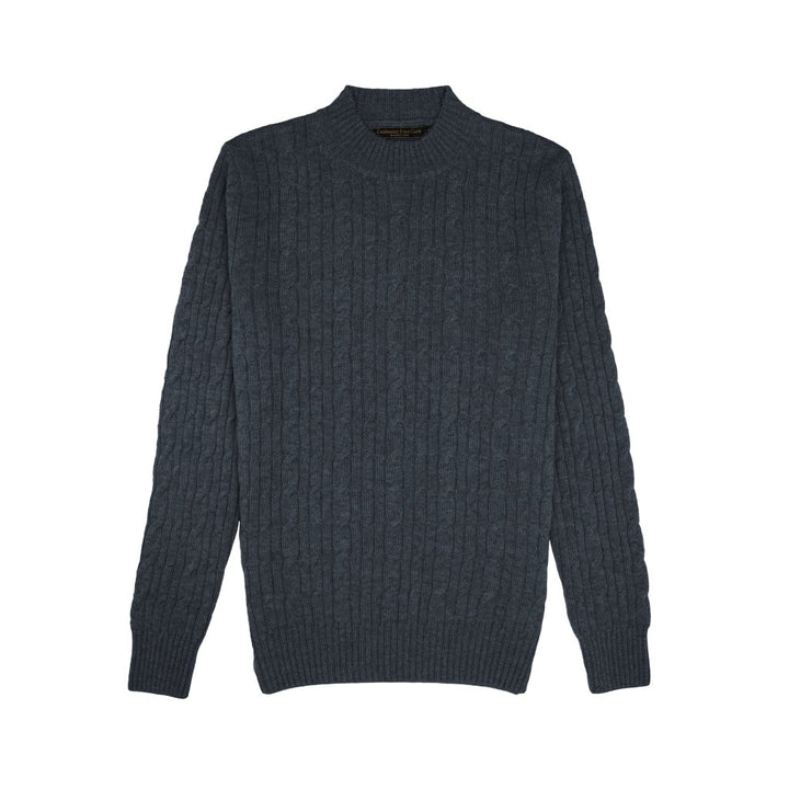 Cashmere Polo Club Beckham Men’s Mock Neck Pullover Allover Cable Knit - 100% Cashmere - Fragrance London