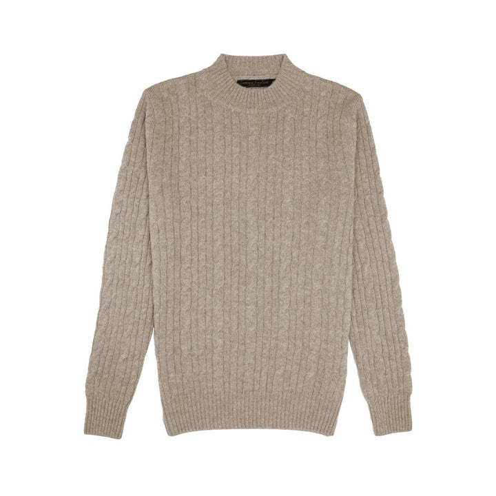 Cashmere Polo Club Beckham Men’s Mock Neck Pullover Allover Cable Knit - 100% Cashmere - Fragrance London