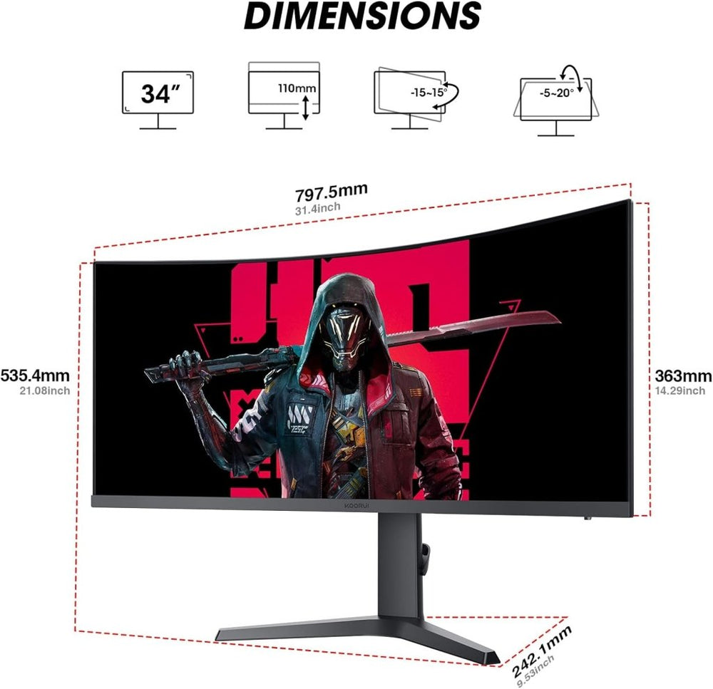 KOORUI 34" UltraWide Curved Gaming Monitor WQHD 165Hz – 34E6UC - Fragrance London