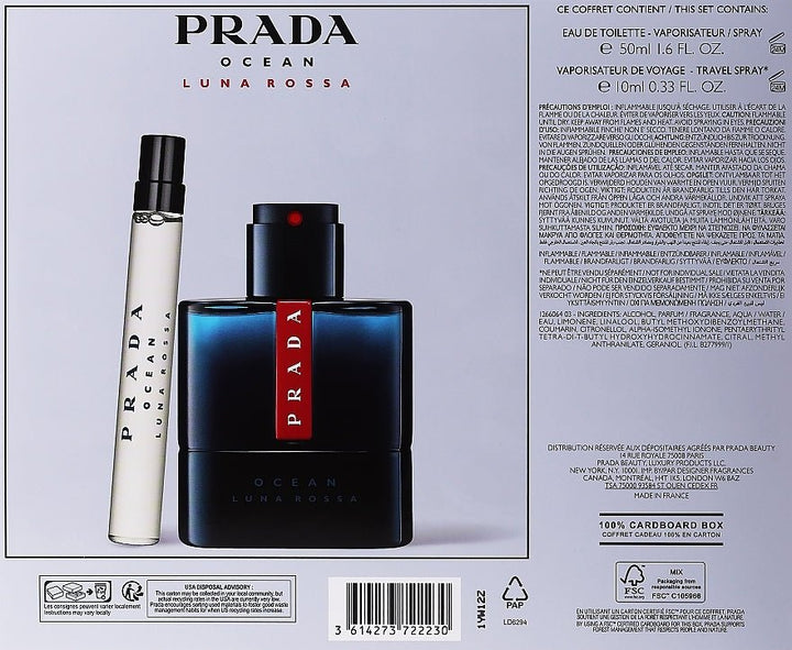 Prada Luna Rossa Ocean Gift Set (Eau De Parfum 100ml + Eau De Parfum 10ml) - Fragrance London