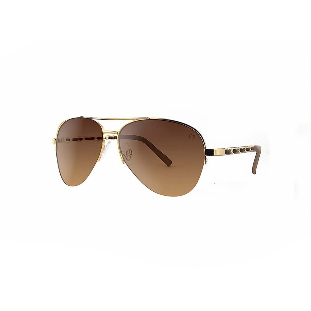 Ruby Rocks Metal 'New York' Aviator Sunglasses With Fabric Braid Detail Temple in Gold - Fragrance London