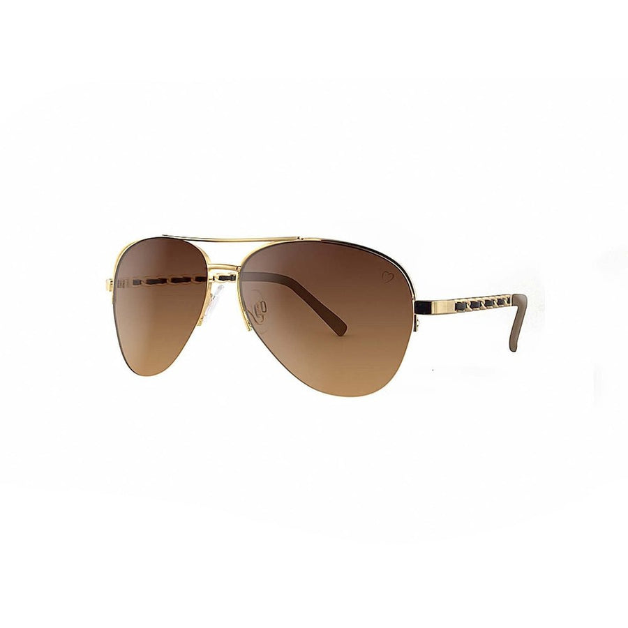Ruby Rocks Metal 'New York' Aviator Sunglasses With Fabric Braid Detail Temple in Gold - Fragrance London