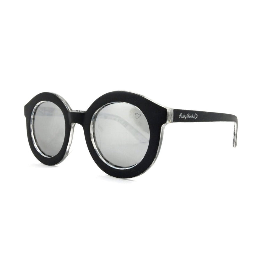 Ruby Rocks Retro Round Sunglasses Matt Black with hibiscus RR17 - 1 - Fragrance London