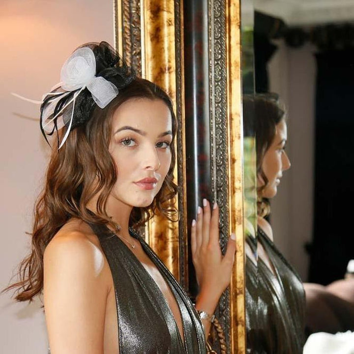 Ruby Rocks Sancha Fascinator - Black/White - Fragrance London