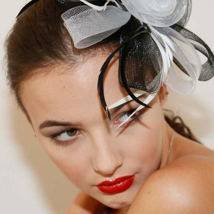 Ruby Rocks Sancha Fascinator - Black/White - Fragrance London