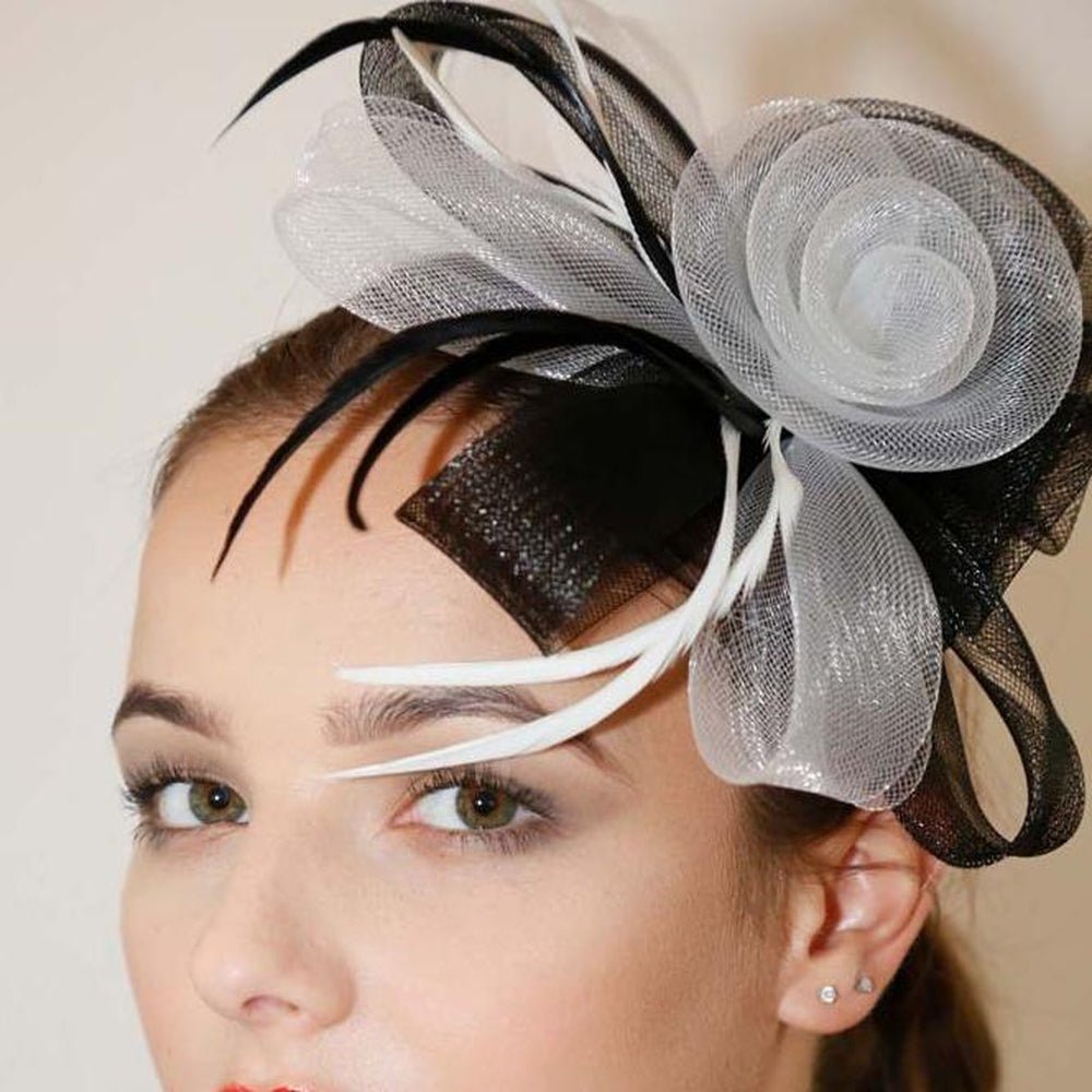 Ruby Rocks Sancha Fascinator - Black/White - Fragrance London