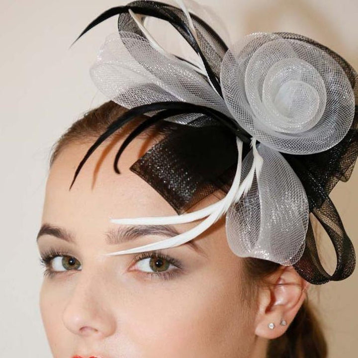 Ruby Rocks Sancha Fascinator - Black/White - Fragrance London