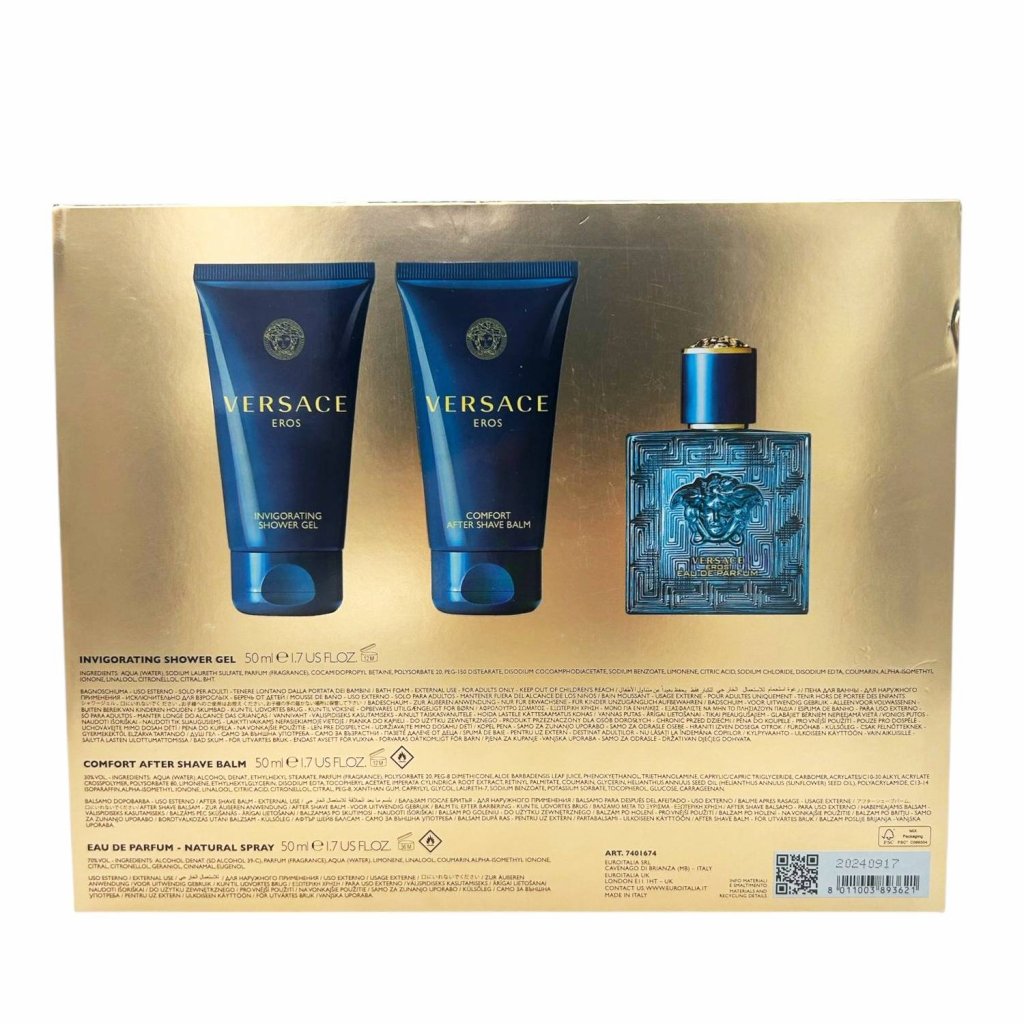 Versace Eros Gift Set (Eau De Parfum 50ml + Shower Gel 50ml + After Shave Balm 50ml) - Fragrance London