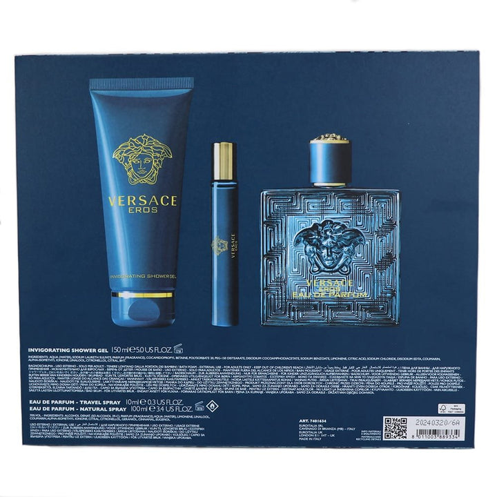 Versace Eros Gift Set (Parfum 100ml + Shower Gel 150ml + Eau De Parfum 10ml) - Fragrance London