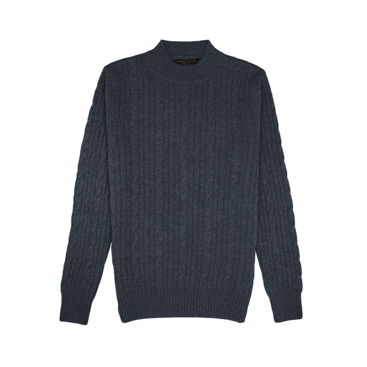 Cashmere Polo Club Beckham Men’s Mock Neck Pullover Allover Cable Knit - 100% Cashmere