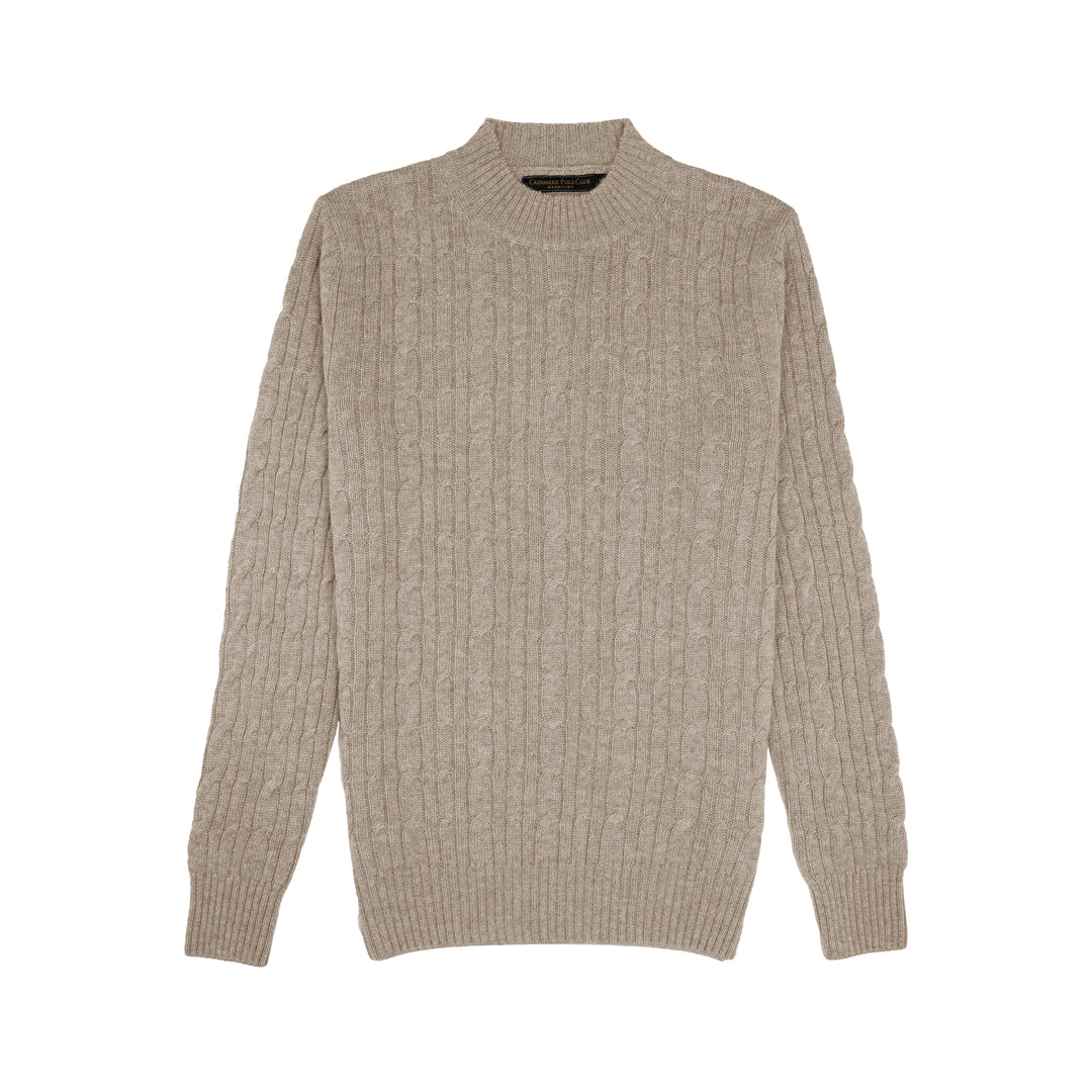 Cashmere Polo Club Beckham Men’s Mock Neck Pullover Allover Cable Knit - 100% Cashmere