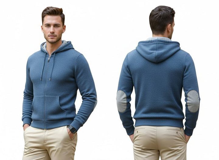 Cashmere Polo Club Logan Men’s Inner Contrast Hooded Full Zip Cardigan - 100% Cashmere