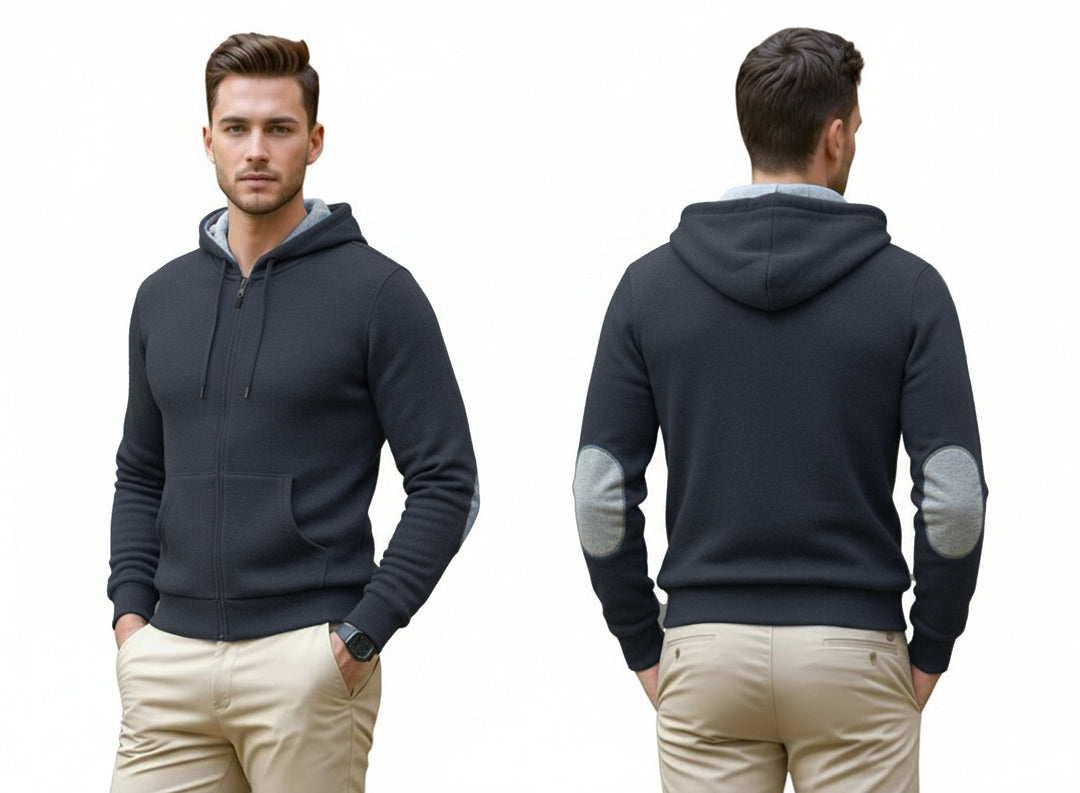 Cashmere Polo Club Logan Men’s Inner Contrast Hooded Full Zip Cardigan - 100% Cashmere