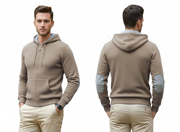 Cashmere Polo Club Logan Men’s Inner Contrast Hooded Full Zip Cardigan - 100% Cashmere