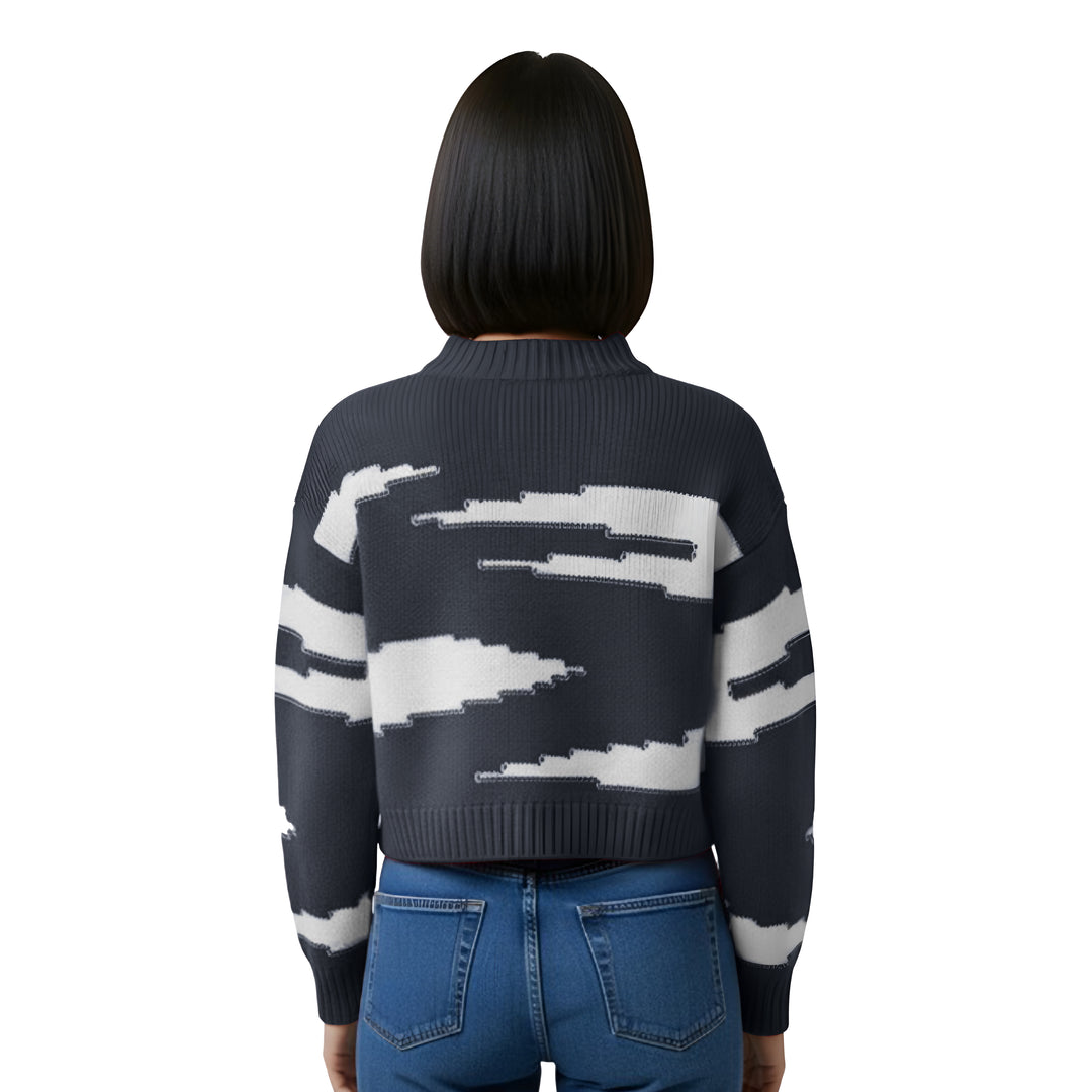 Cashmere Polo Club Zuri Ladies Round Neck Pullover Intarsia Knit - 100% Cashmere