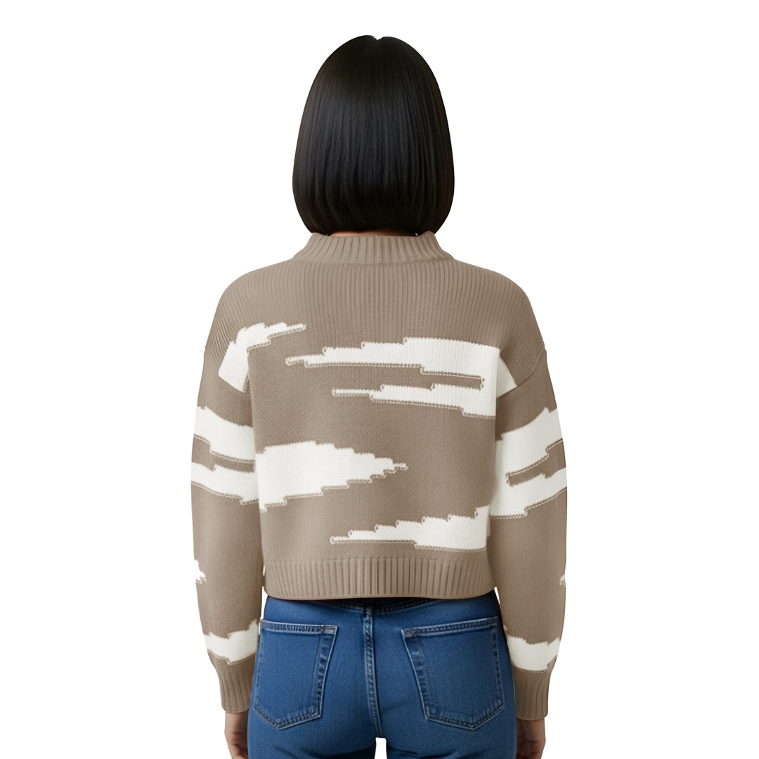 Cashmere Polo Club Zuri Ladies Round Neck Pullover Intarsia Knit - 100% Cashmere