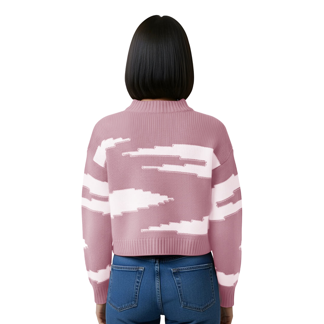 Cashmere Polo Club Zuri Ladies Round Neck Pullover Intarsia Knit - 100% Cashmere