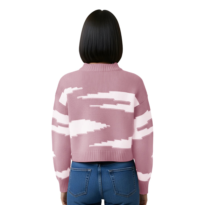 Cashmere Polo Club Zuri Ladies Round Neck Pullover Intarsia Knit - 100% Cashmere