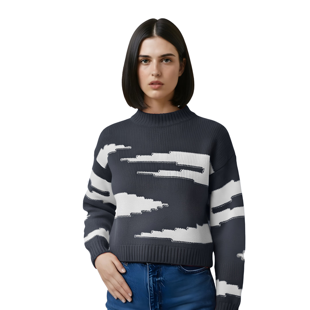 Cashmere Polo Club Zuri Ladies Round Neck Pullover Intarsia Knit - 100% Cashmere
