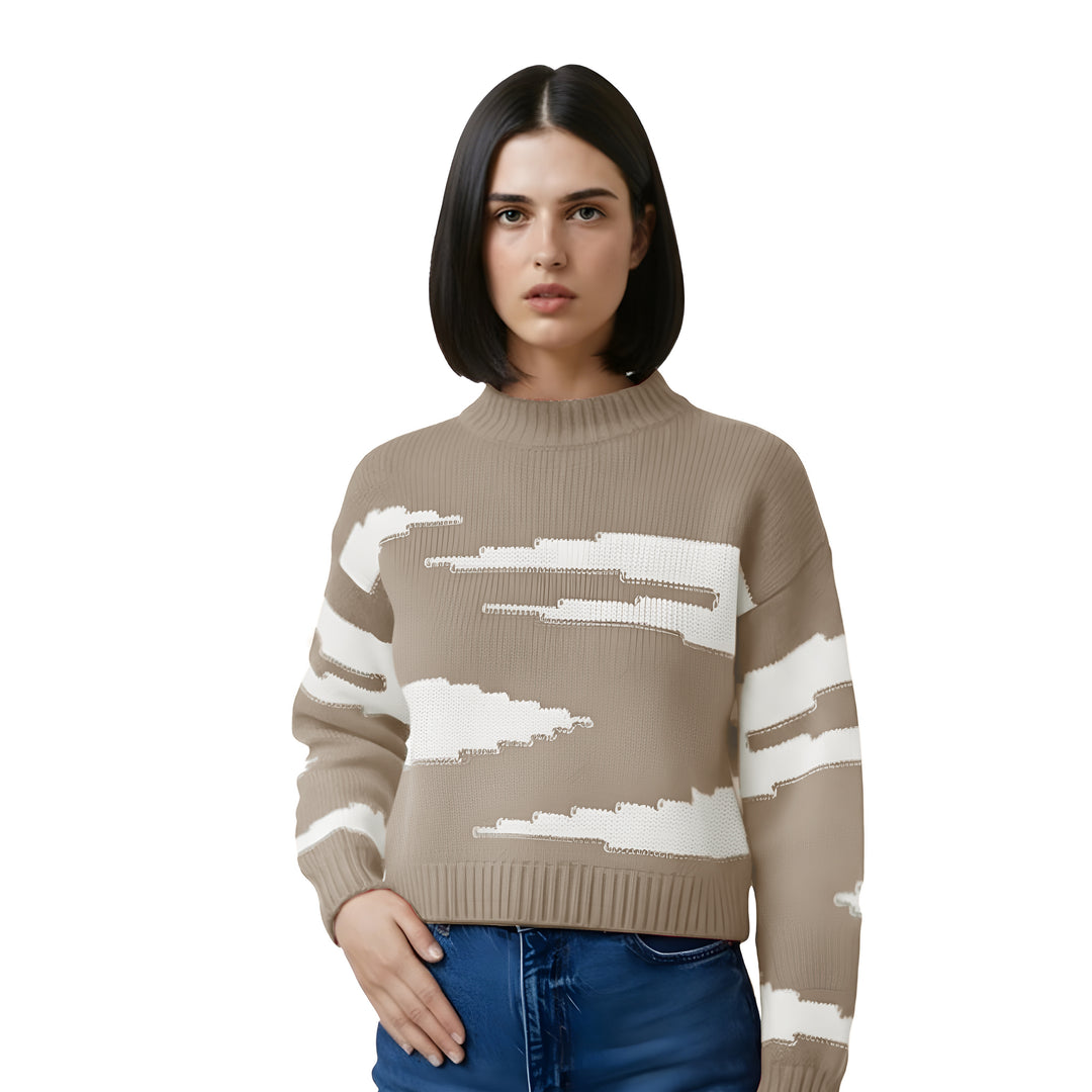 Cashmere Polo Club Zuri Ladies Round Neck Pullover Intarsia Knit - 100% Cashmere