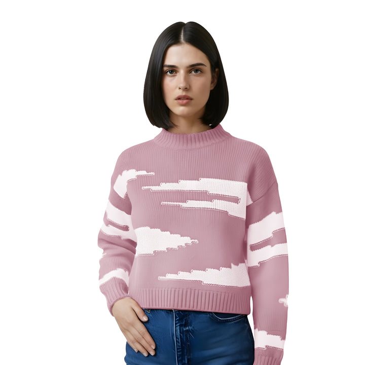 Cashmere Polo Club Zuri Ladies Round Neck Pullover Intarsia Knit - 100% Cashmere