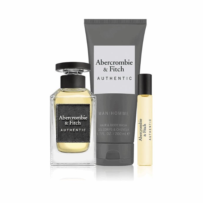 Abercrombie & Fitch Authentic Man Gift Set (Eau De Toilette 100ml + Eau De Toilette 15ml + Hair & Body Wash 200ml) - Fragrance London