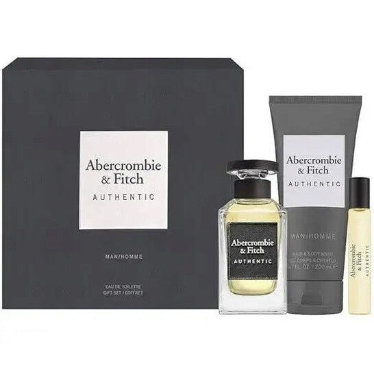 Abercrombie & Fitch Authentic Man Gift Set (Eau De Toilette 100ml + Eau De Toilette 15ml + Hair & Body Wash 200ml) - Fragrance London