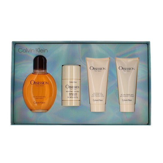 Calvin Klein Obsession Gift Set (Eau De Toilette 125ml + Deodorant Stick 75ml + Aftershave Balm 100ml + Shower Gel 100ml) - Fragrance London