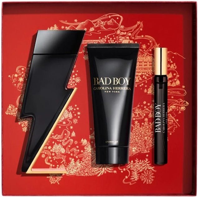 Carolina Herrera Bad Boy Gift Set (Eau De Toilette Spray 100ml + Shower Gel 100ml + Eau De Toilette Spray 10ml) - Fragrance London