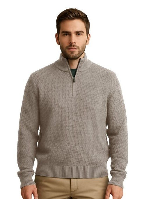 Cashmere Polo Club Atlas Men’s Half Zip Neck Jumper Eco Stone - 100% Cashmere - Fragrance London