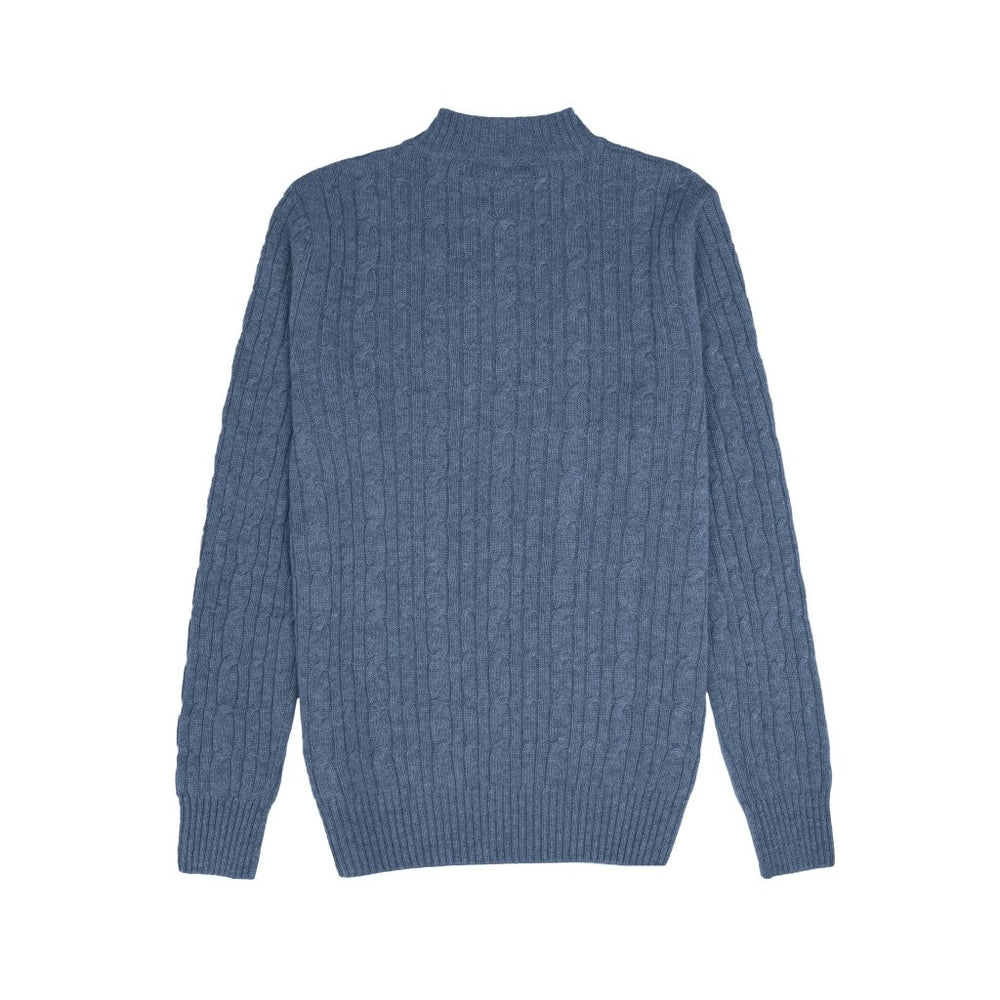 Cashmere Polo Club Beckham Men’s Mock Neck Pullover Allover Cable Knit Baltic - 100% Cashmere - Fragrance London