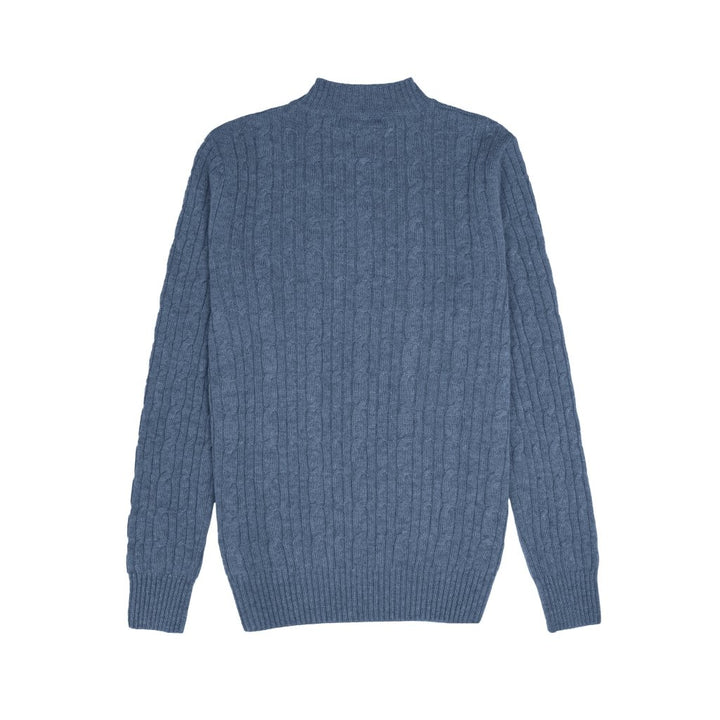 Cashmere Polo Club Beckham Men’s Mock Neck Pullover Allover Cable Knit Baltic - 100% Cashmere - Fragrance London
