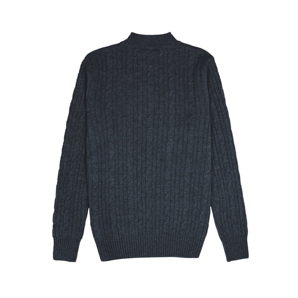Cashmere Polo Club Beckham Men’s Mock Neck Pullover Allover Cable Knit Charcoal - 100% Cashmere - Fragrance London