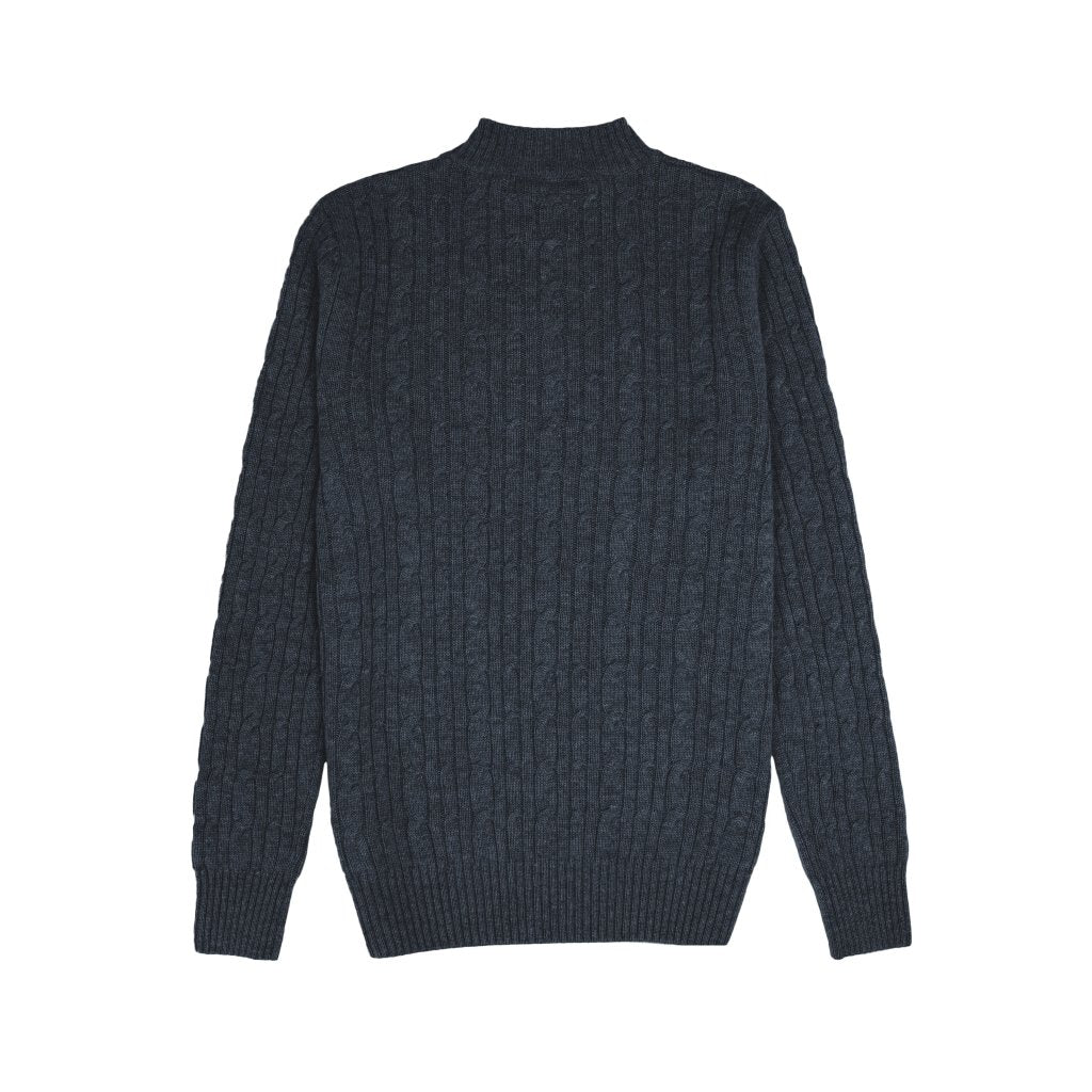 Cashmere Polo Club Beckham Men’s Mock Neck Pullover Allover Cable Knit Charcoal - 100% Cashmere - Fragrance London