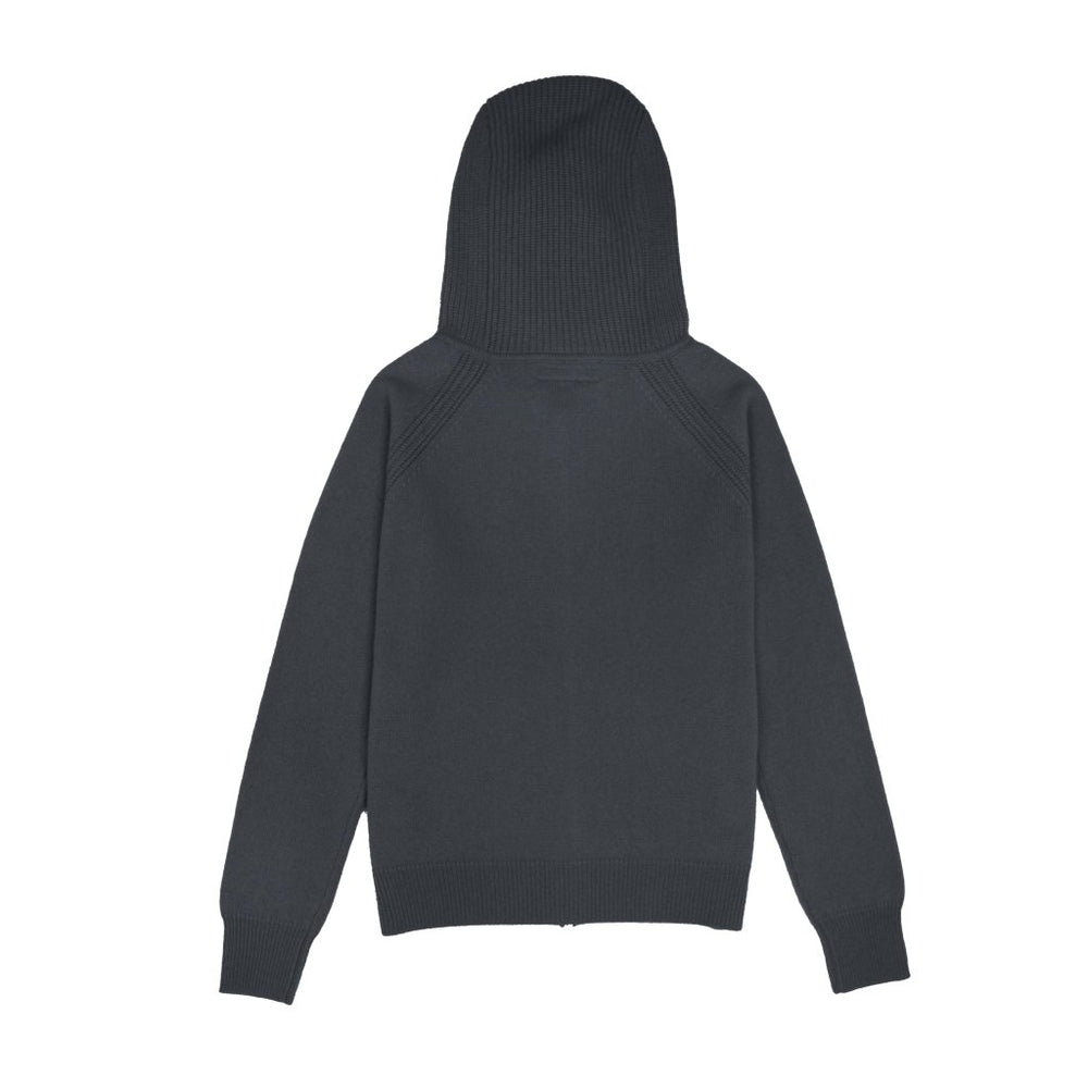 Cashmere Polo Club Claire Ladies Hooded Full Zip Cardigan with Aran Knit Front Charcoal - 100% Cashmere - Fragrance London