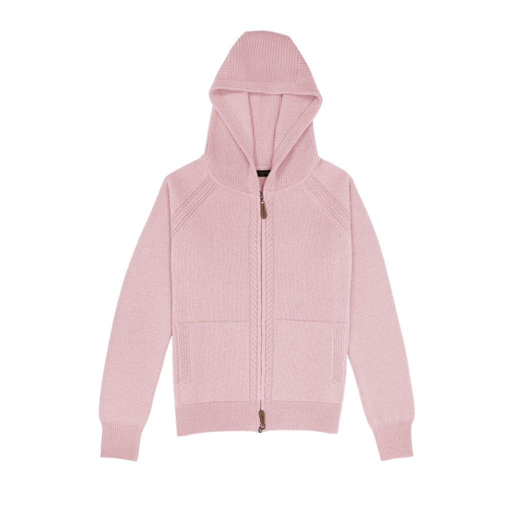 Cashmere Polo Club Claire Ladies Hooded Full Zip Cardigan with Aran Knit Front Pixie - 100% Cashmere - Fragrance London