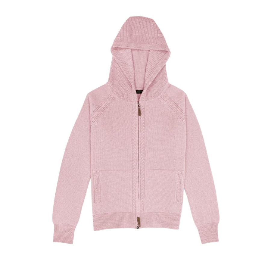 Cashmere Polo Club Claire Ladies Hooded Full Zip Cardigan with Aran Knit Front Pixie - 100% Cashmere - Fragrance London