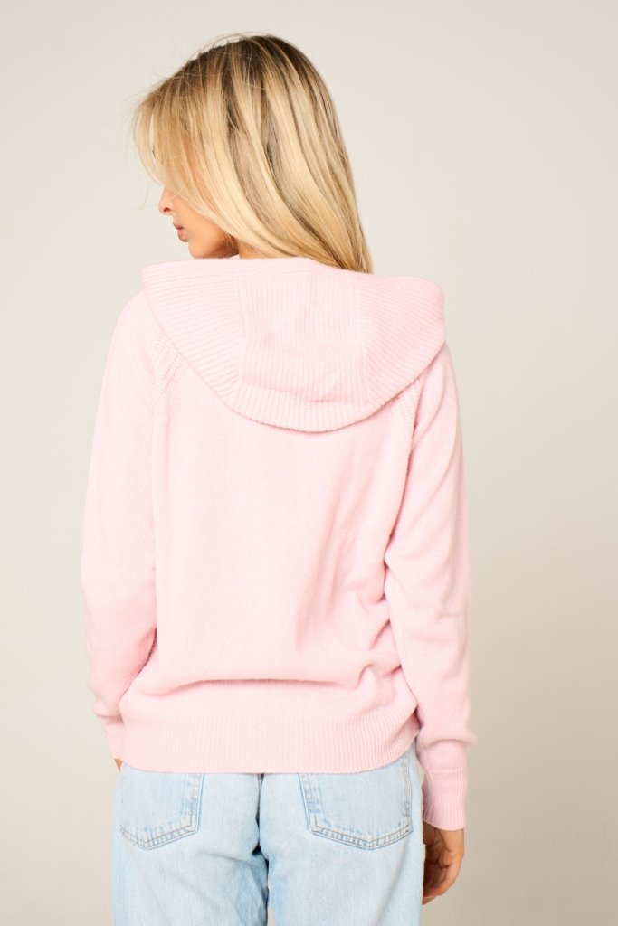 Cashmere Polo Club Claire Ladies Hooded Full Zip Cardigan with Aran Knit Front Pixie - 100% Cashmere - Fragrance London