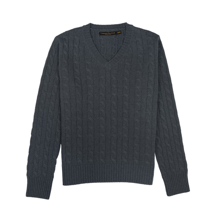 Cashmere Polo Club Larisa Ladies V - Neck Pullover Allover Cable Knit - 100% Cashmere - Fragrance London