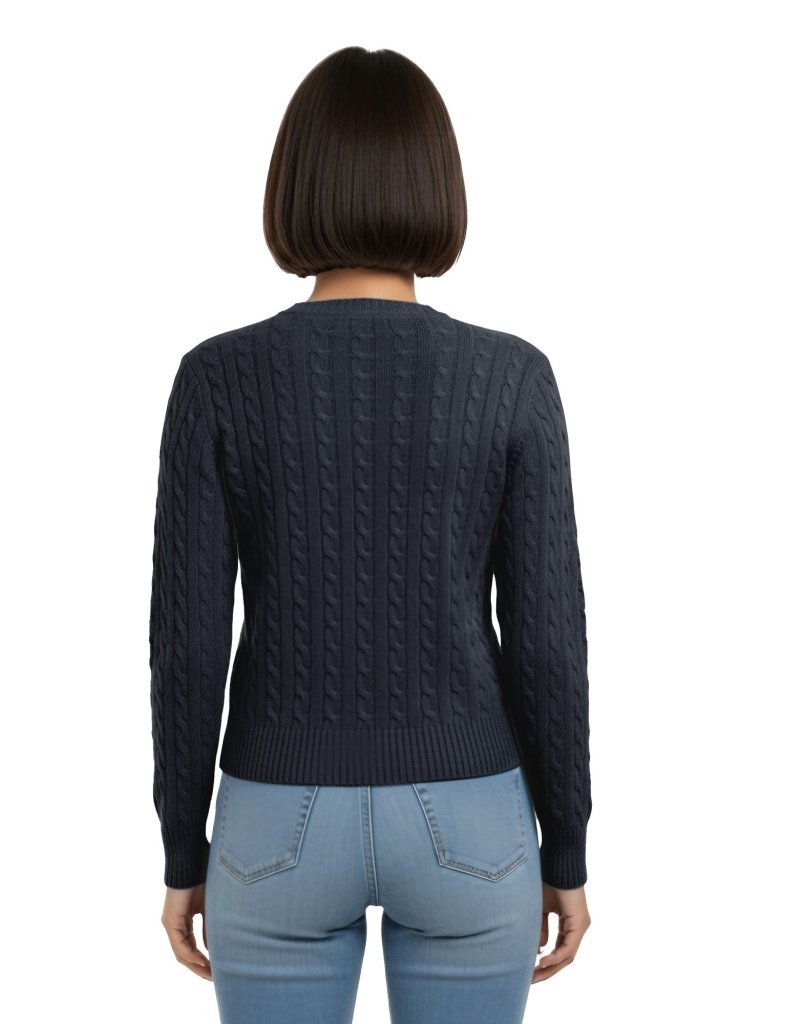 Cashmere Polo Club Larisa Ladies V - Neck Pullover Allover Cable Knit Charcoal - 100% Cashmere - Fragrance London