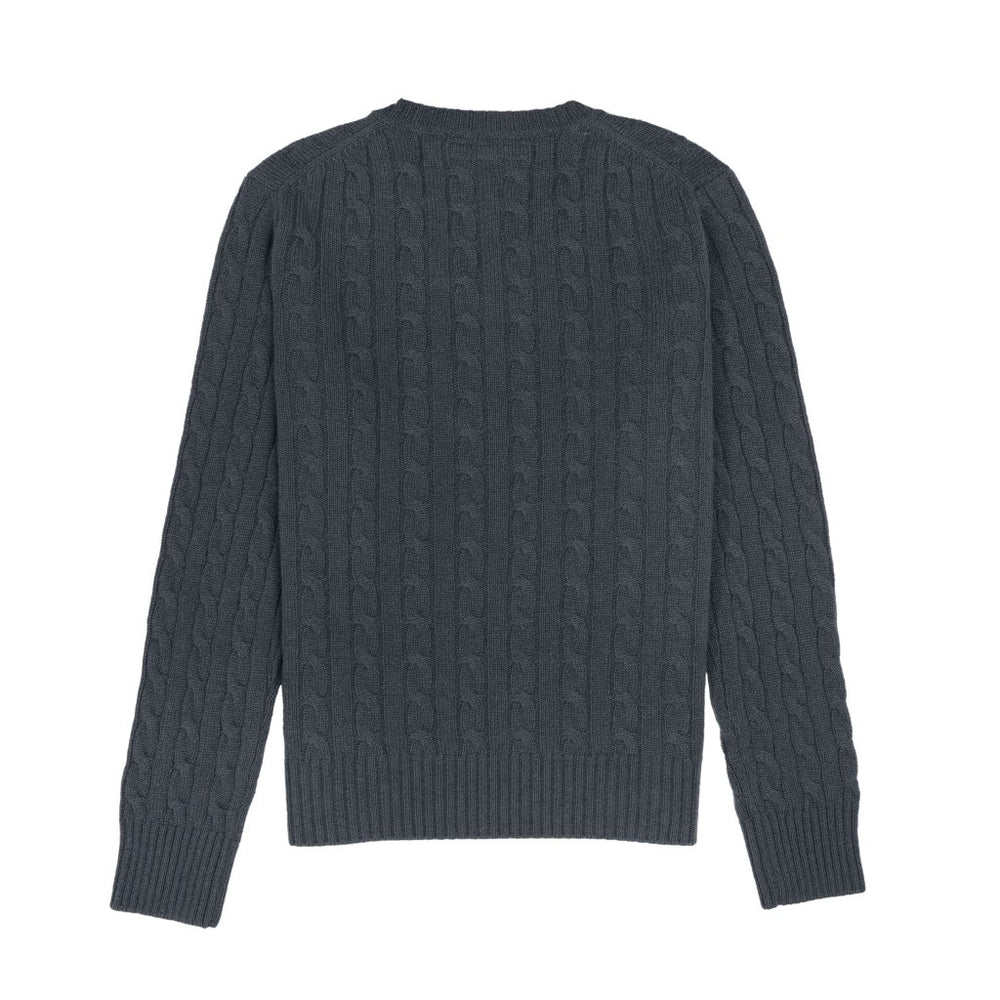 Cashmere Polo Club Larisa Ladies V - Neck Pullover Allover Cable Knit Charcoal - 100% Cashmere - Fragrance London