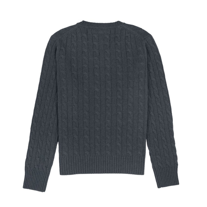 Cashmere Polo Club Larisa Ladies V - Neck Pullover Allover Cable Knit Charcoal - 100% Cashmere - Fragrance London