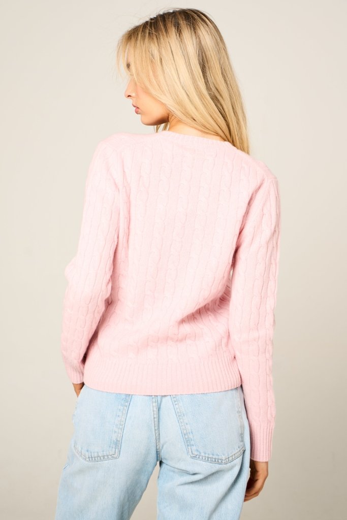 Cashmere Polo Club Larisa Ladies V - Neck Pullover Allover Cable Knit Pixie - 100% Cashmere - Fragrance London