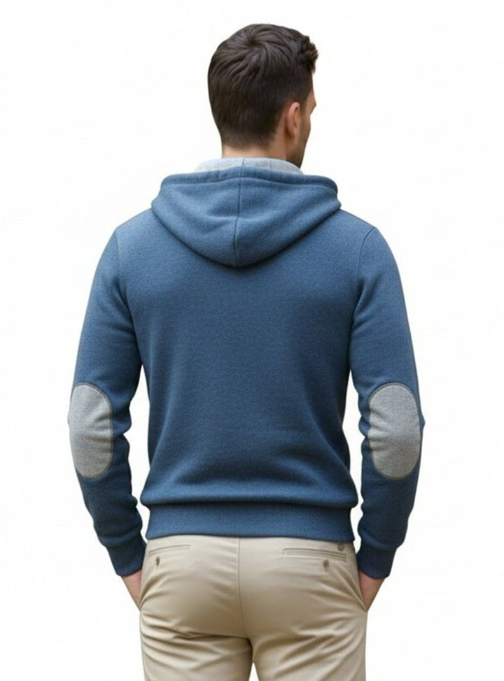 Cashmere Polo Club Logan Men’s Inner Contrast Hooded Full Zip Cardigan Baltic - 100% Cashmere - Fragrance London