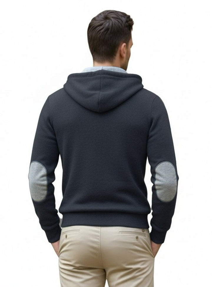 Cashmere Polo Club Logan Men’s Inner Contrast Hooded Full Zip Cardigan Charcoal - 100% Cashmere - Fragrance London