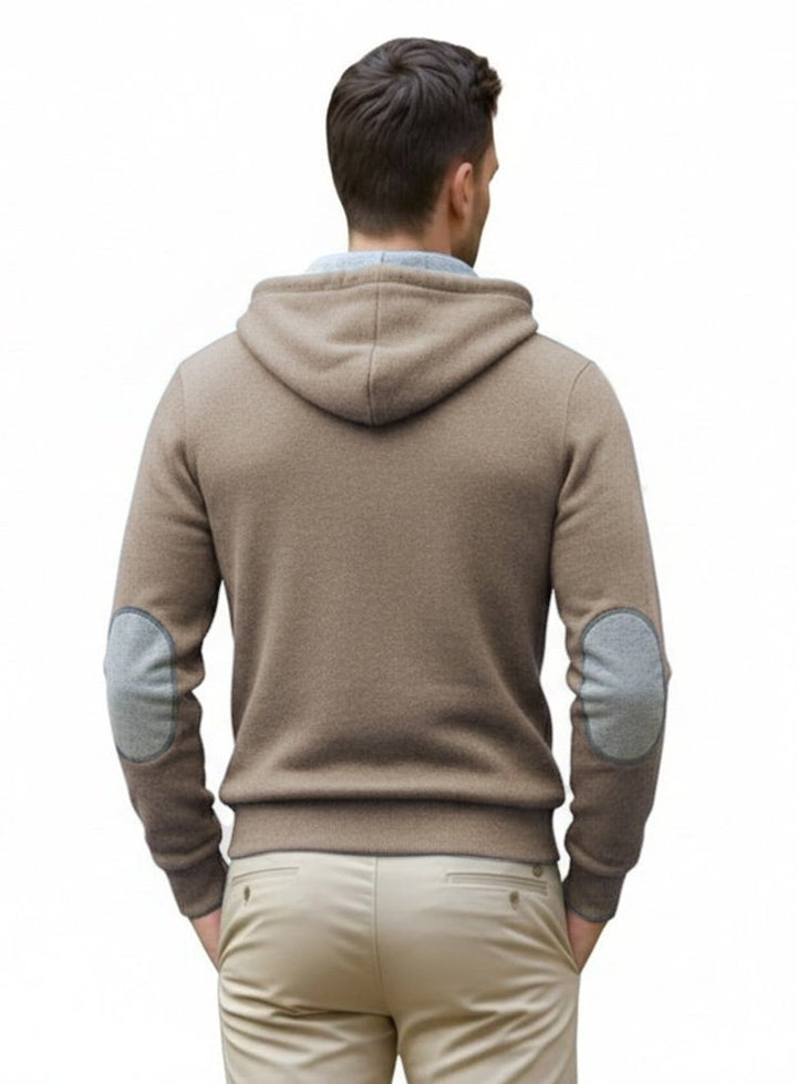 Cashmere Polo Club Logan Men’s Inner Contrast Hooded Full Zip Cardigan Eco Stone - 100% Cashmere - Fragrance London