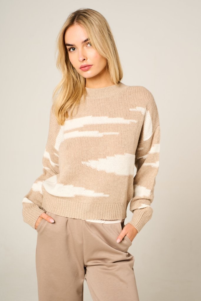 Cashmere Polo Club Zuri Ladies Round Neck Pullover Intarsia Knit Eco Stone - 100% Cashmere - Fragrance London