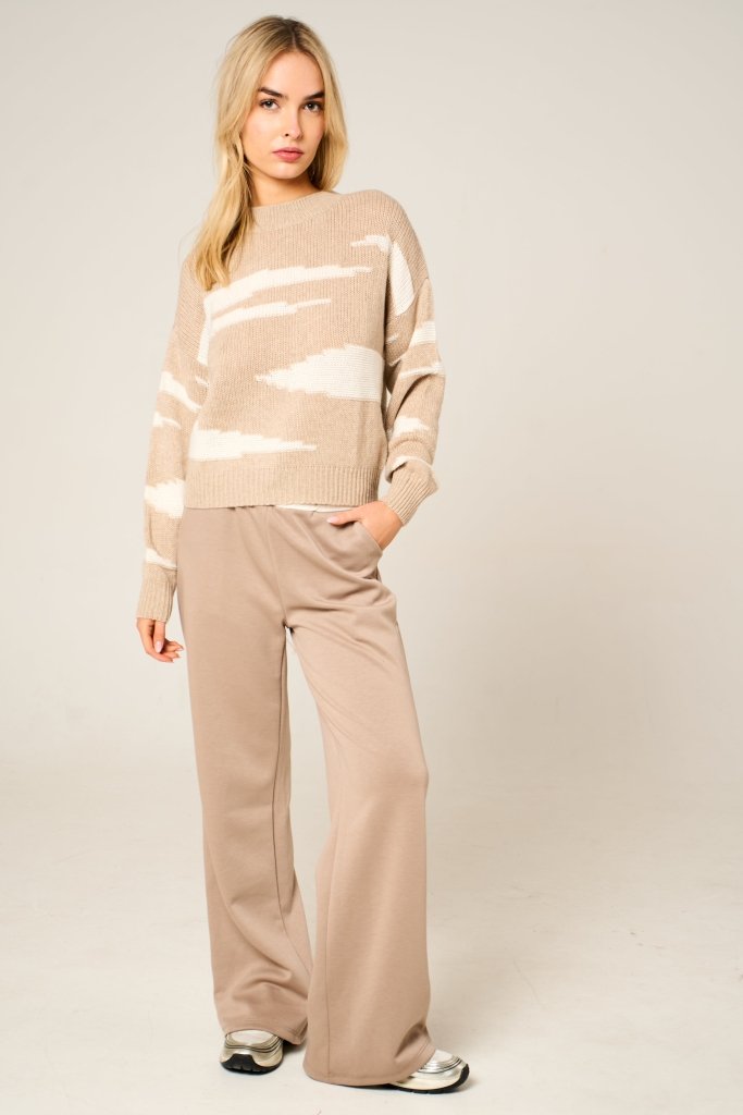 Cashmere Polo Club Zuri Ladies Round Neck Pullover Intarsia Knit Eco Stone - 100% Cashmere - Fragrance London