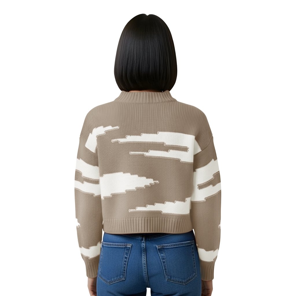 Cashmere Polo Club Zuri Ladies Round Neck Pullover Intarsia Knit Eco Stone - 100% Cashmere - Fragrance London